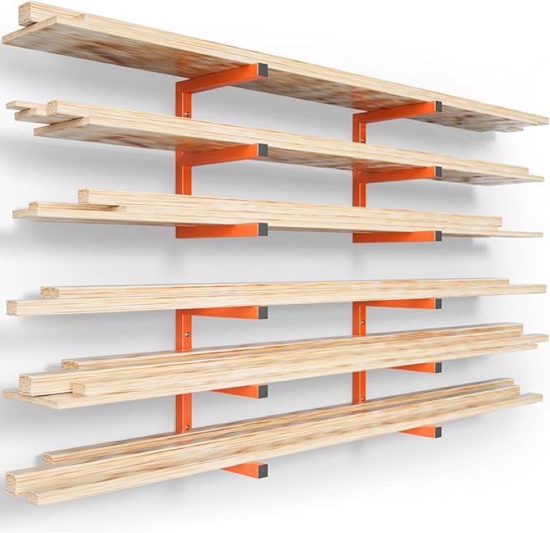 bora wood organizer and lumber storage metal rack with 6-level wall mount – indoor and outdoor use, in orange | pbr-001e
