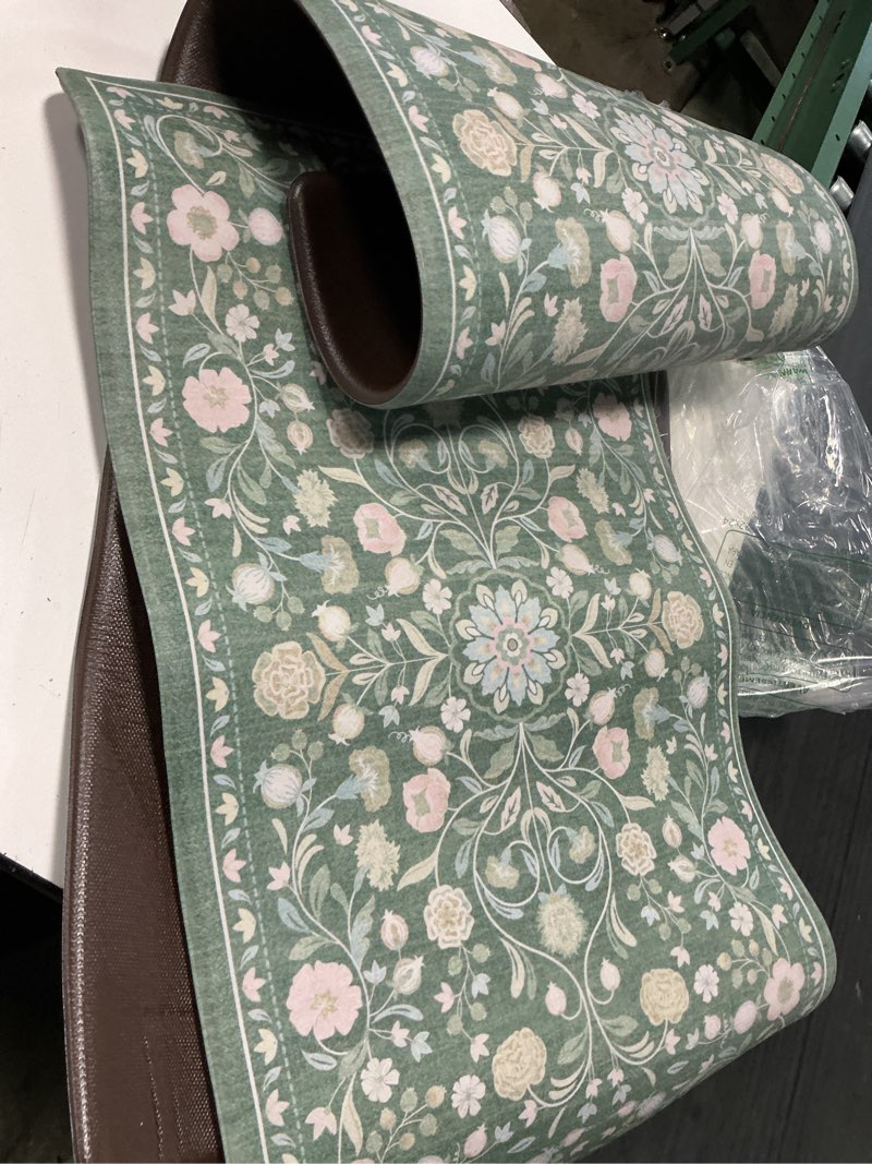 Condition photo showing Good Condition for kimode comfort kitchen mats for floor cushioned anti fatigue,farmhouse floral spring kitchen rugs sets of 2 non slip,memory foam standing carpet for laundry sink office,green 17.3" x 47 "+ 17.3" x 29 "--0.47 inches green