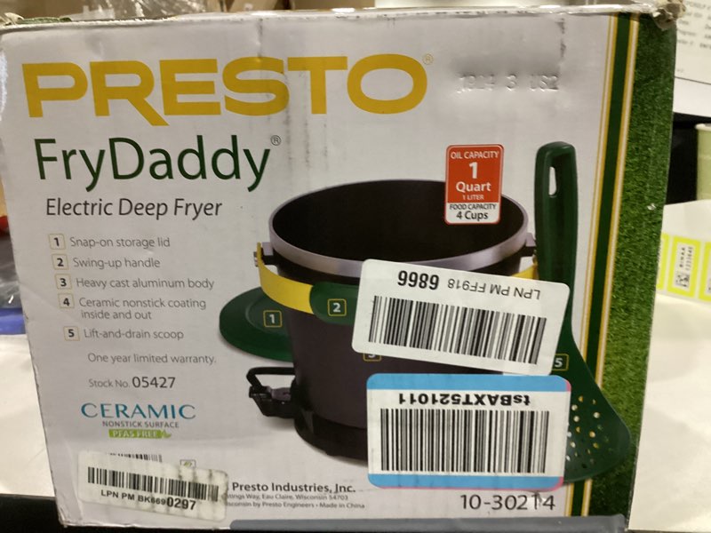 Condition photo showing As Is for Presto 05427 FryDaddy Electric Deep Fryer, Green/Gold