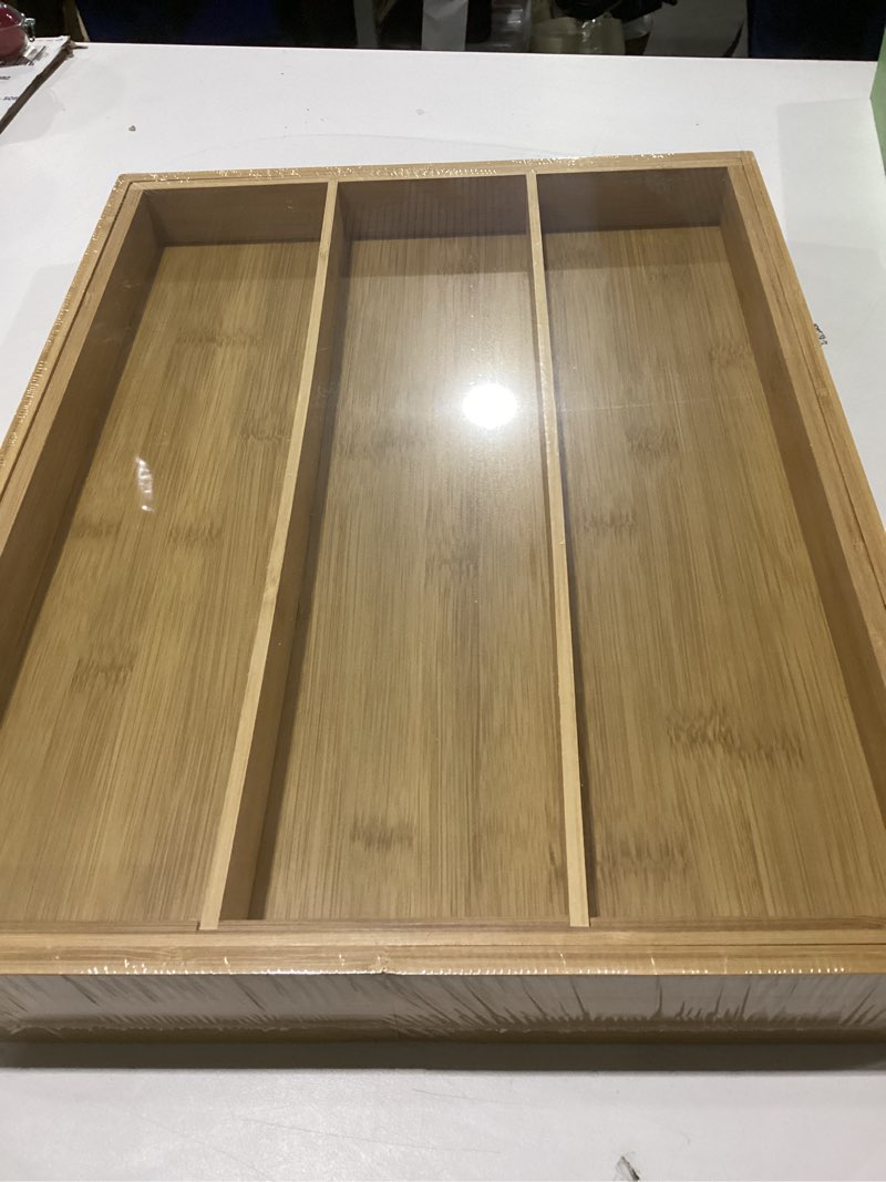 Condition photo showing New/Like New for purawood kitchen drawer organizer - expandable utensil drawer organizer for kitchen, cutlery tray & silverware organizer, 3-5 slots - bamboo organizer for utensils & flatware (natural) natural 5 slot