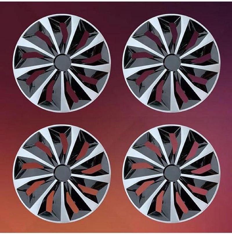 Universal Wheel Covers 4-Piece 13-Inch Wheel Caps for Iron Rims, Multicolor Wheel Caps for Decorative Colored Wheel Caps, Wheel Caps, Protectors (Silver Black)