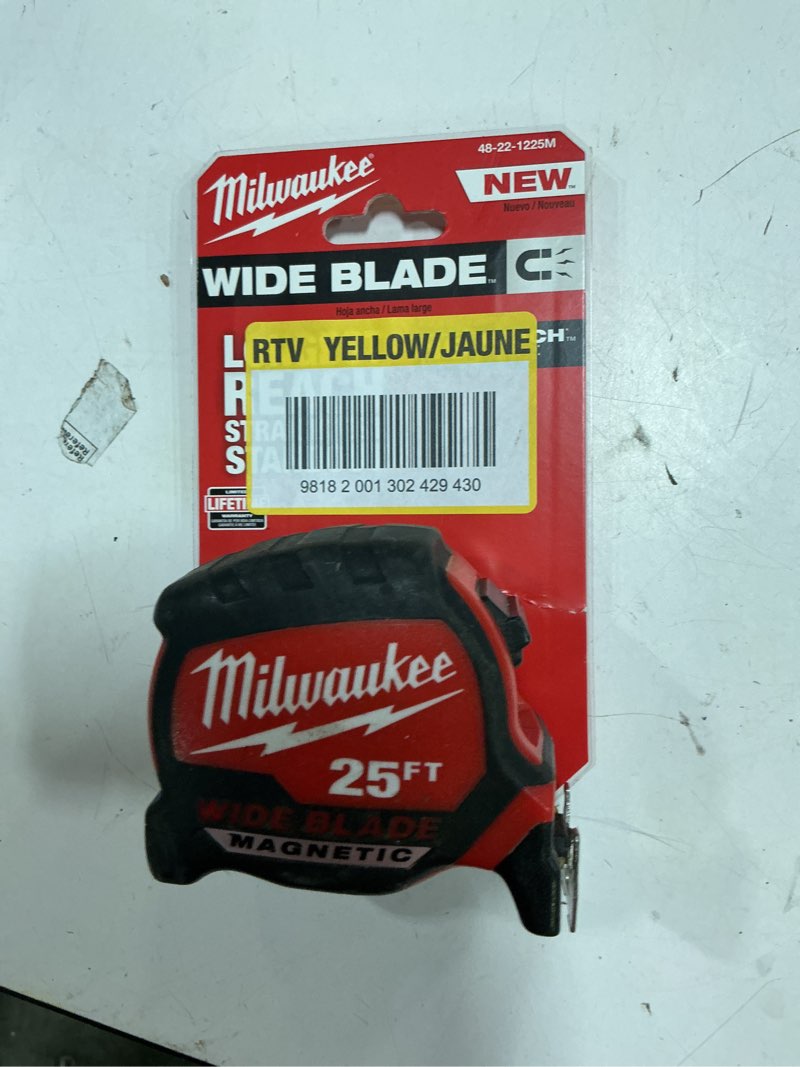 Condition photo showing As Is for milwaukee 25 ft. l x 1-5/16 in. w wide blade magnetic tape measure 1 pk