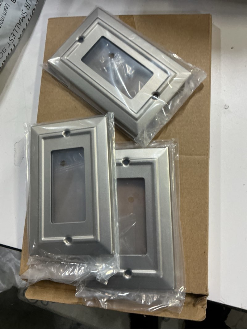 Condition photo showing New/Like New for Metal Wall Plate for Electrical Outlets, Decorative Brushed Nickel Switch Plates Outlet Cover, Light Switch Cover Plate, 1-Gang Wall Plates (Single Decoretor, 6 Pack)