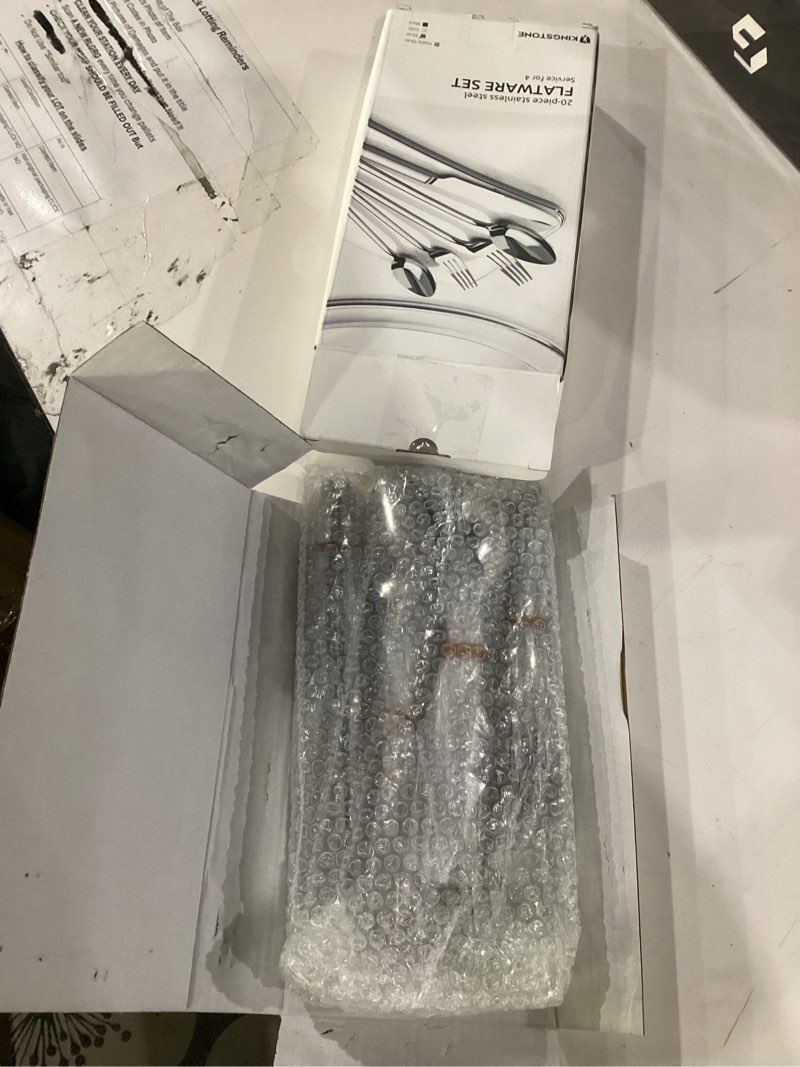 Condition photo showing New/Like New for kingstone silverware set, 20 piece flatware cutlery set for 4, 18/10 stainless steel silverware mirror polished dishwasher safe for home, restaurant, wedding, party(silver, 20 pieces for 4) silver 20 pieces for 4