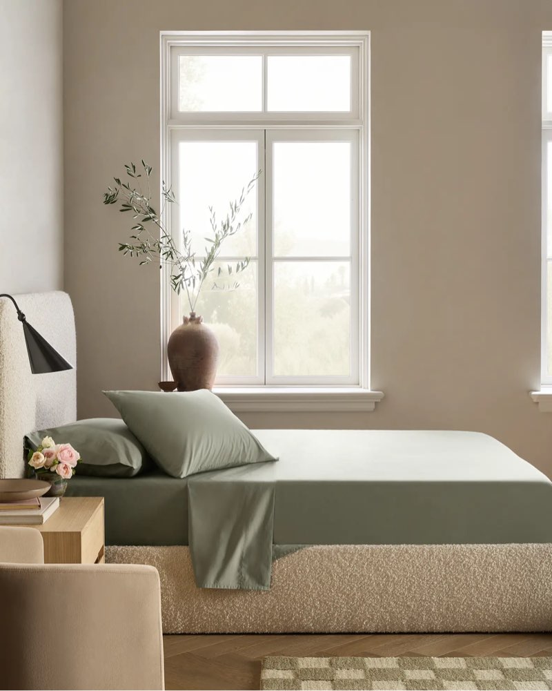 quince organic crisp percale deluxe bedding bundle dried sage/88x92