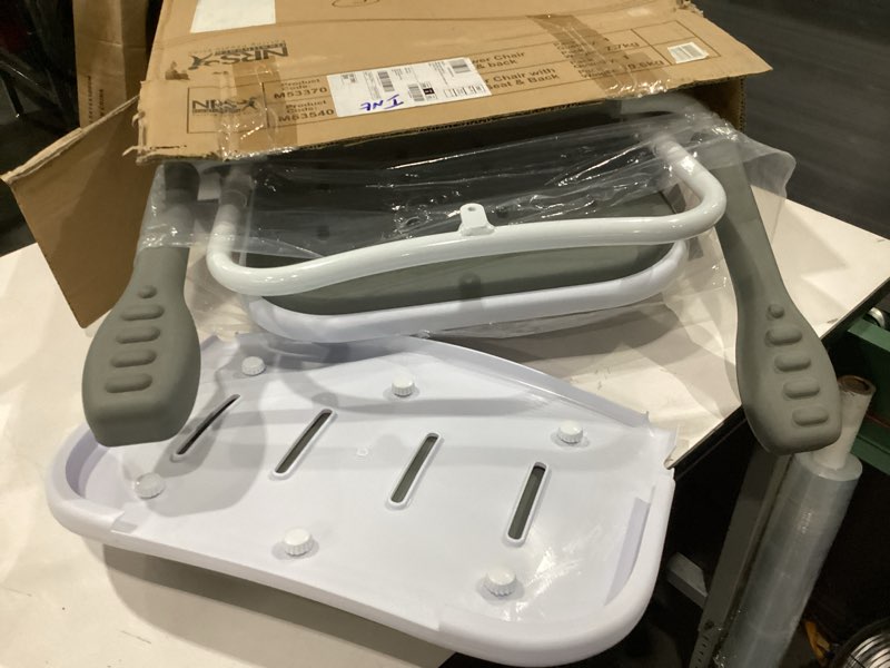 Condition photo showing New/Like New for nrs healthcare folding shower seat with legs, padded seat, padded backrest and padded armrests