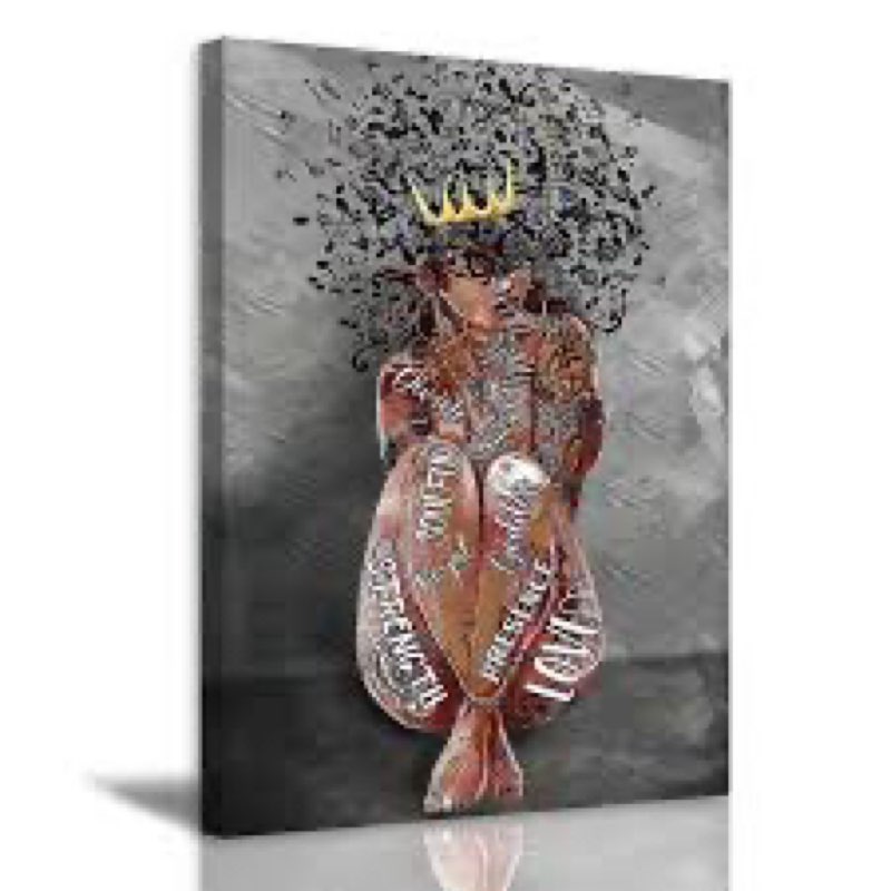 Black Woman Wall Art Inspirational Black Girl Wall Decor Trendy African American Wall Art Framed Black Queen Painting Canvas Poster for Bedroom Bathroom Living Room 12x16in Framed