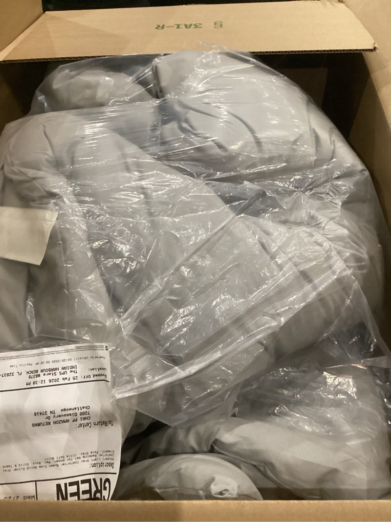 Condition photo showing As Is for weigelia grey queen comforter sets - soft warm light grey comforter for queen size bed (1 comforter, 2 pillowcases) queen grey