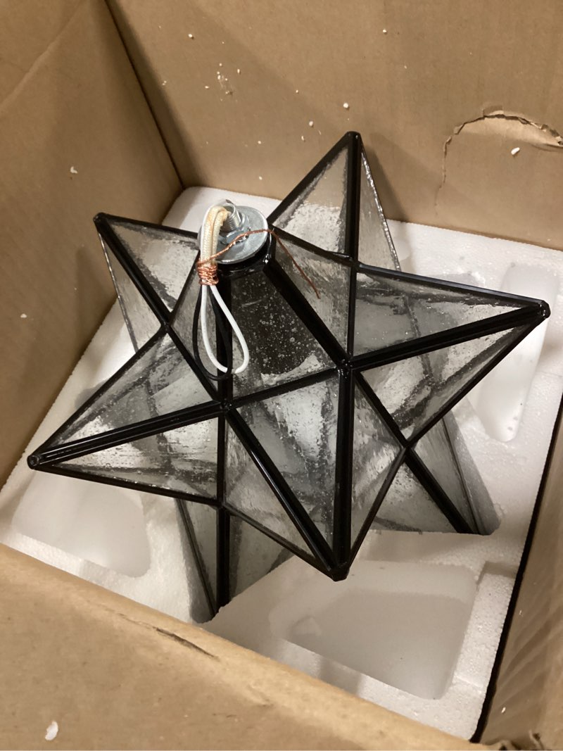 Condition photo showing New/Like New for Moravian Star Light Flush Mount Ceiling Light with Seeded Glass Shade Black for Living Room Bedroom Bathroom Hallway Seeded Glass 12in