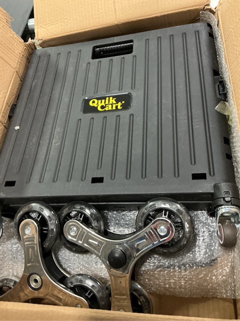 Condition photo showing Good Condition for dbest Products Quik Cart Stair Climber Wheeled Rolling Crate Teacher Utility with seat Heavy Duty Collapsible Basket with Handle, 18" D x 17" W x 39" H, Black Stair Climber Black