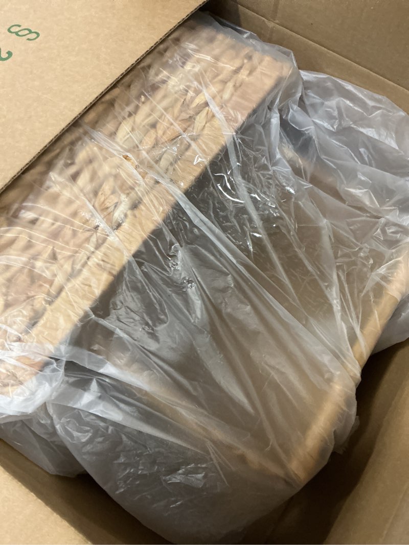 Condition photo showing Good Condition for Large Wicker Basket Rectangular with Wooden Handles for Shelves, Water Hyacinth Basket Storage, Natural Baskets for Organizing, Wicker Baskets for Storage 14.5 x 10.3 x 7.5 inches - 3 Pack Water Hyacinth 3-Pack Large (14.5"L x 10.3"W x 7.5"H)