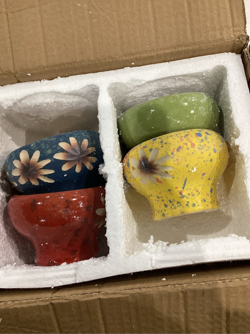 Condition photo showing As Is for Small Succulent Planters Set of 4, 4 Inch Hand Crafted Ceramic Plant Pots with Drainage, Colorful Decorative Flower Cactus Pots for Indoor Plants, Desk, Windowsill, Home, Office