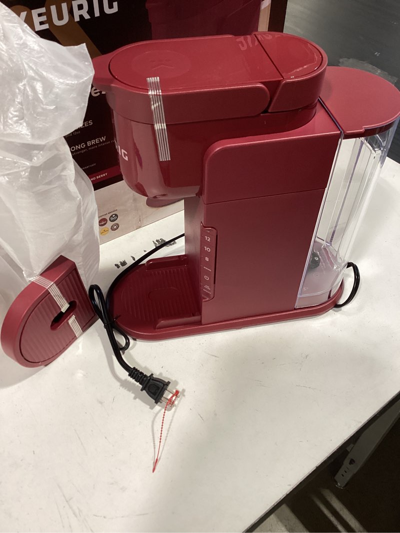 Condition photo showing New/Like New for keurig k-express single serve k-cup pod coffee maker, 3 brew sizes, strong button feature, 42oz removable reservoir, island berry holiday berry