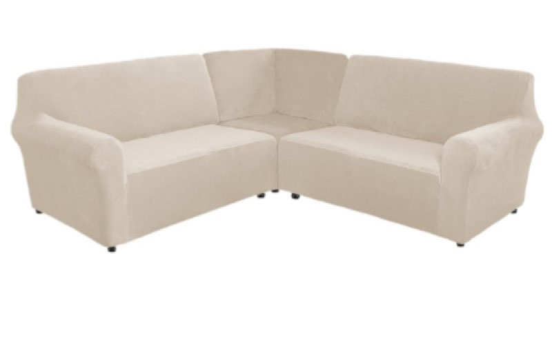 7 Seater Velvet L Shape Sofa Covers 3-Piece Sectional Sofa Couch Slipcovers taupe 