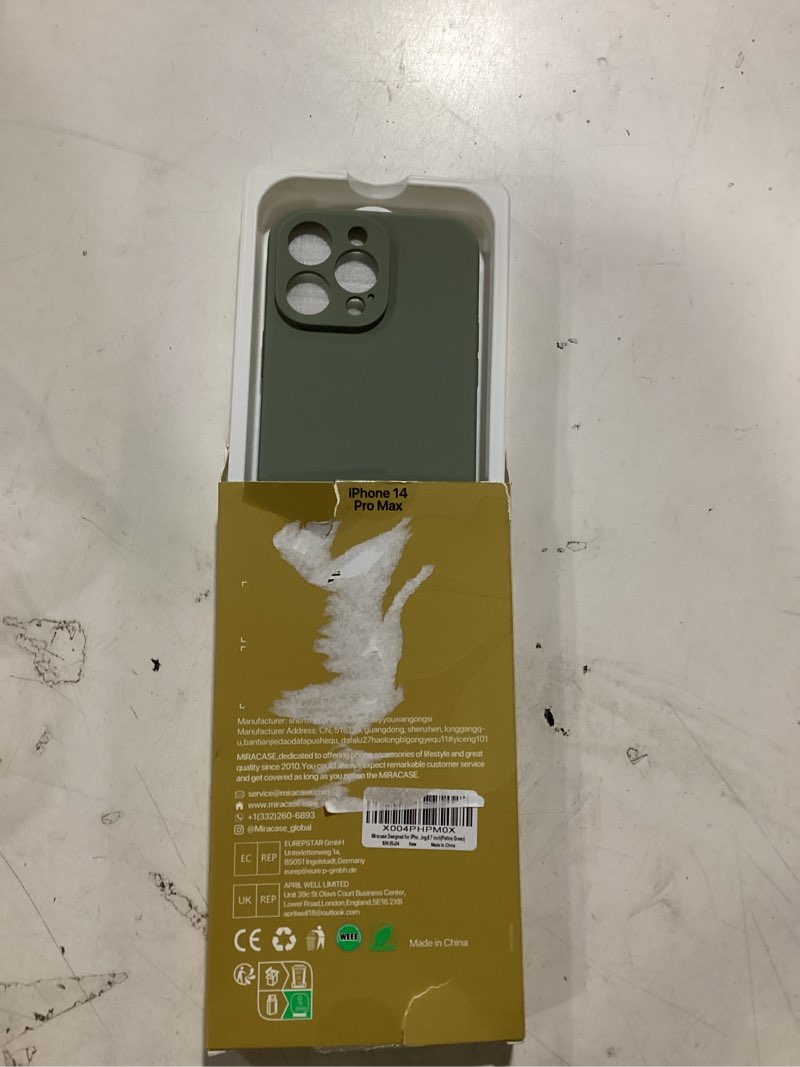 Condition photo showing As Is for Miracase Designed for iPhone 14 Pro Max Phone Case with Screen Protector,[Upgraded Enhanced Camera Protection],Shockproof Liquid Silicone Case with Microfiber Lining,6.7 inch, Patina Green Patina Green iPhone 14 Pro Max
