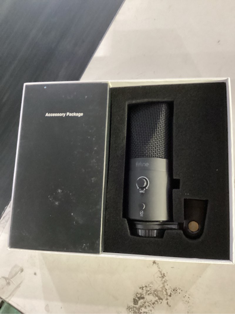 Condition photo showing New/Like New for fifine k683a usb desktop pc microphone for recording streaming | studio condenser mic, gain knob, mute button, headphone jack, extra usb-c plug, pop filter for computer and mac