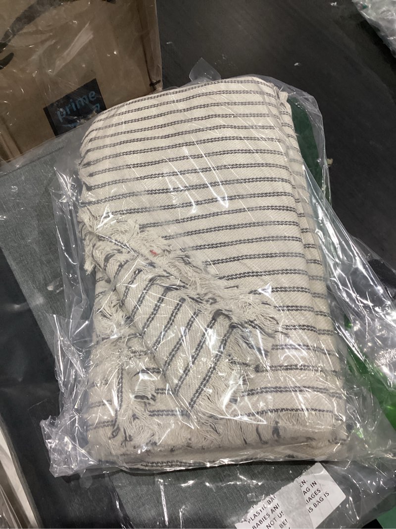 Condition photo showing As Is for miulee pack of 2 gray pillow covers 24x24 inch striped farmhouse couch throw pillow covers with fringe chic linen decorative cushion covers for sofa living room bed home decor 24" x 24" (pack of 2) gray
