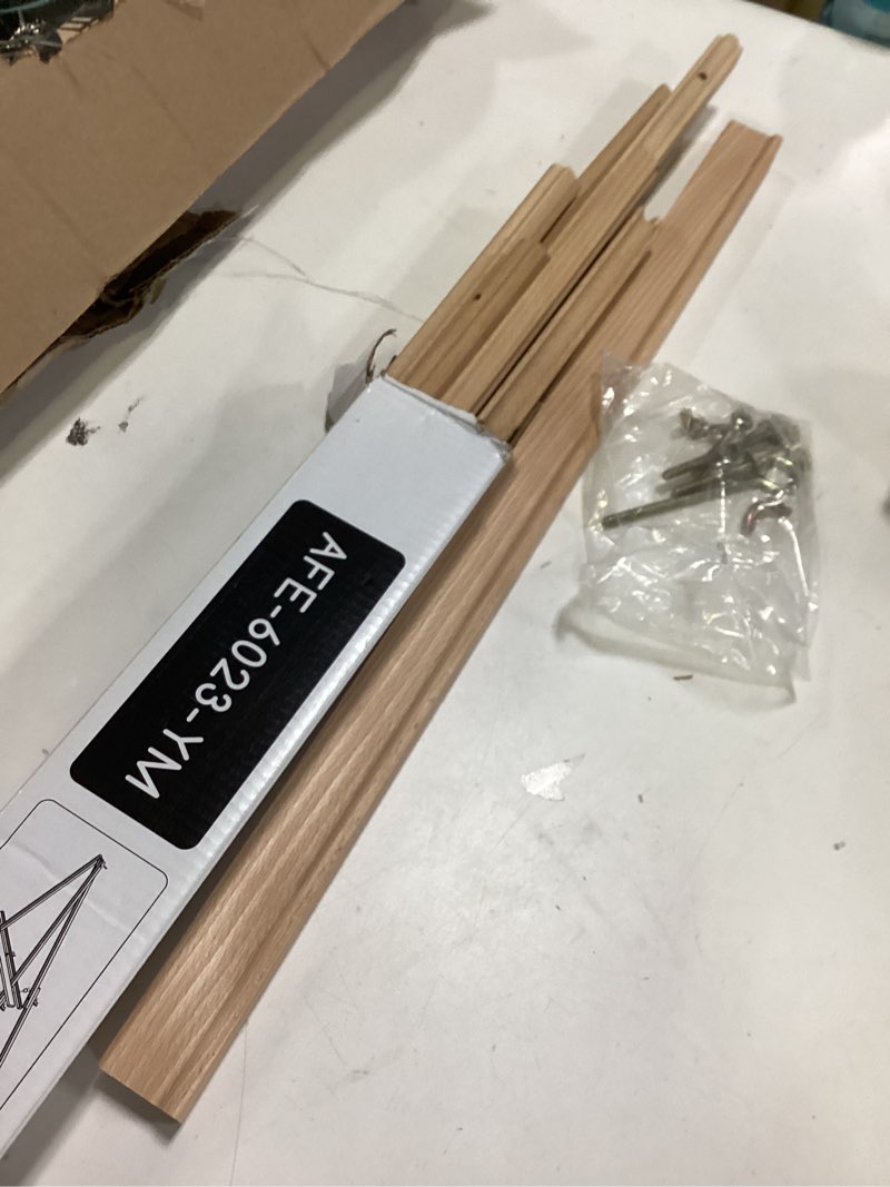 Condition photo showing As Is for MEEDEN Wood Easel Stand for Display: Wooden Tripod for Poster Board - Wedding Easel Standing for Welcome Sign Natural Color