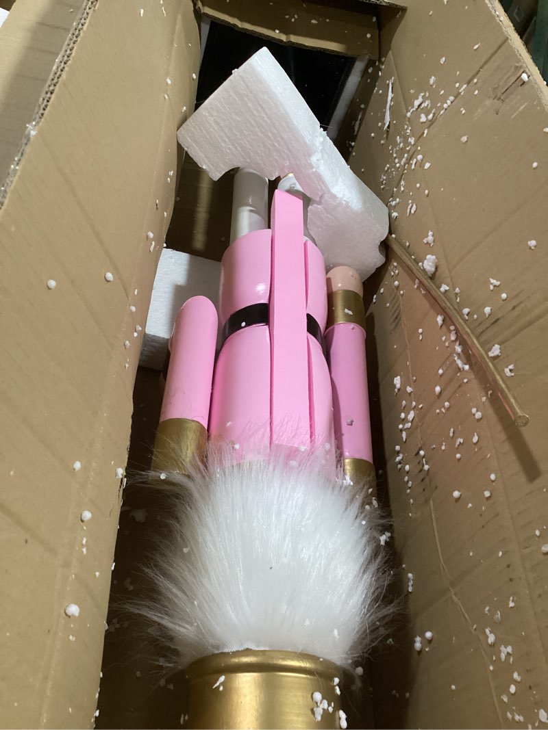 Condition photo showing As Is for Geetery 36 Inch Large Pink Christmas Nutcracker Decor Wooden Soldier Nutcrackers Figurine Christmas Nutcrackers on Stand for Outdoor Indoor Navidad Xmas Event Ceremonies