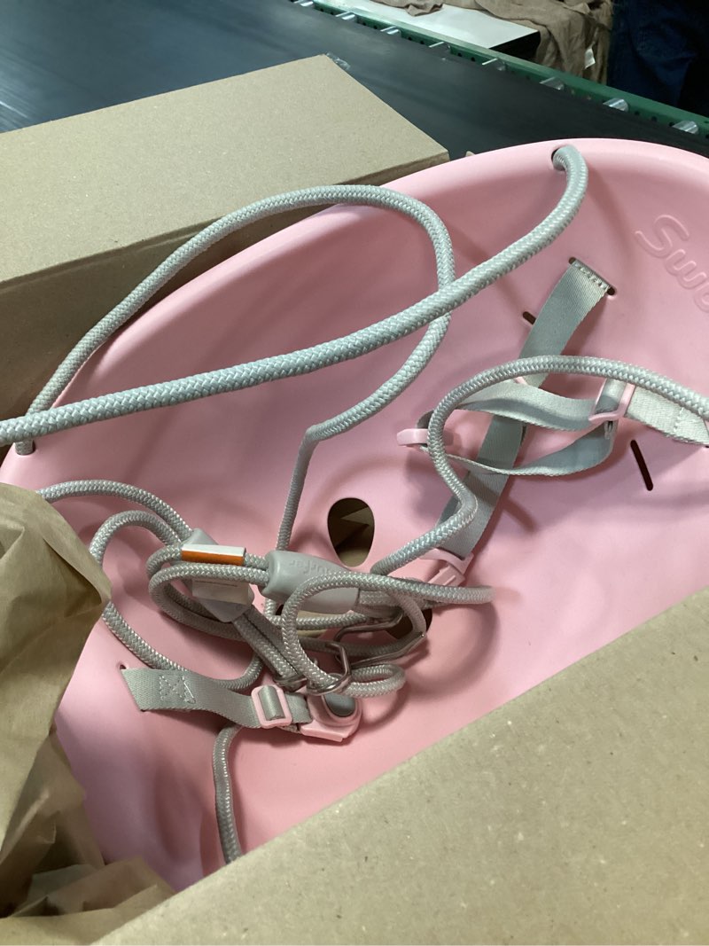 Condition photo showing As Is for swurfer coconut toddler swing – comfy baby swing outdoor, 3- point adjustable safety harness, secure, safe quick click locking system, blister-free rope, easy installation, ages 6-36 months rose pink