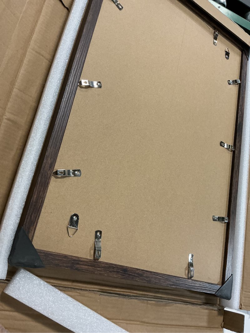 Condition photo showing Good Condition for 16x24 frame set of 2, rustic brown wood style - display 16 x 24 picture without mat or 12x18 picture with mat, wall mounting horizontal and vertical rustic brown 16x24 in