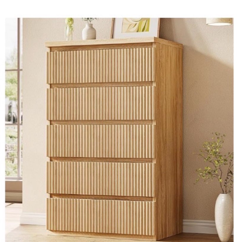 fluted 5 drawer dresser for bedroom, 43" tall dresser for bedroom, modern fluted chest of drawers, h