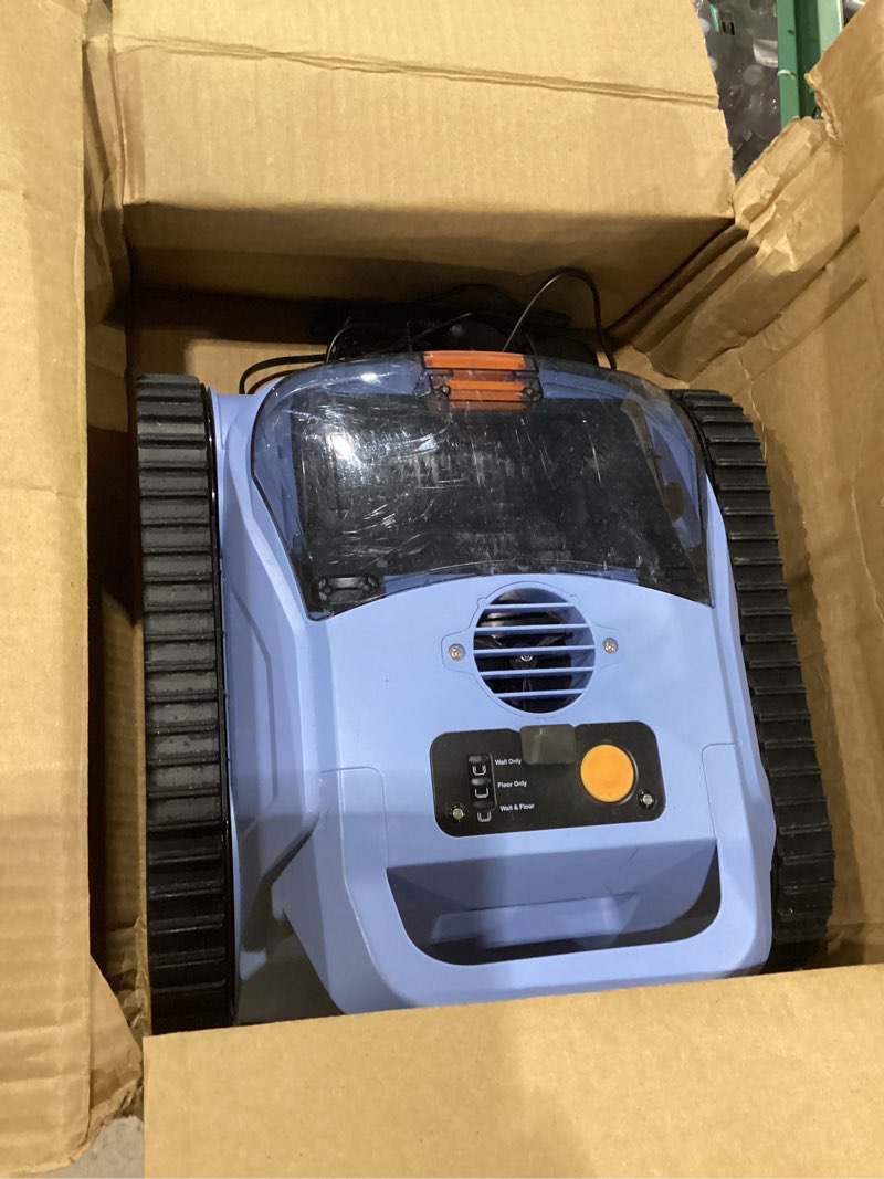 Condition photo showing As Is for **used/not tested** (2026 upgrade) pool vacuum for inground pools, robotic pool cleaner, wall climbing pool cleaner, cleans pool floors, drain & walls & waterline, cleaning up to 2100 sq.ft, 180 min