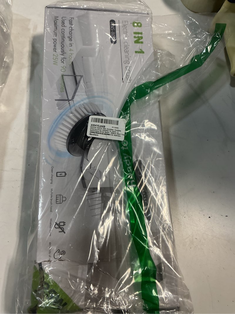 Condition photo showing New/Like New for Electric Spin Scrubber, Cordless Cleaning Brush Scrubber for Home, 8 Replaceable Brush Heads-90Mins Work Time, 3 Adjustable Size, 2 Speeds for Bathroom Shower Bathtub Glass Car