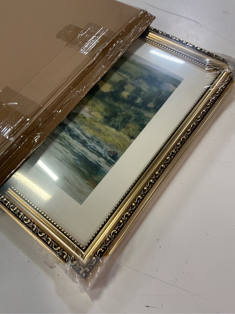 Condition photo showing New/Like New for arpeotcy vintage gold framed wall art, nature streamside retro paintings, 8x10 inch small canvas prints artwork with antique frame, victorian wall pictures decor for living room gallery room shelf streamside 10"l x 8"w