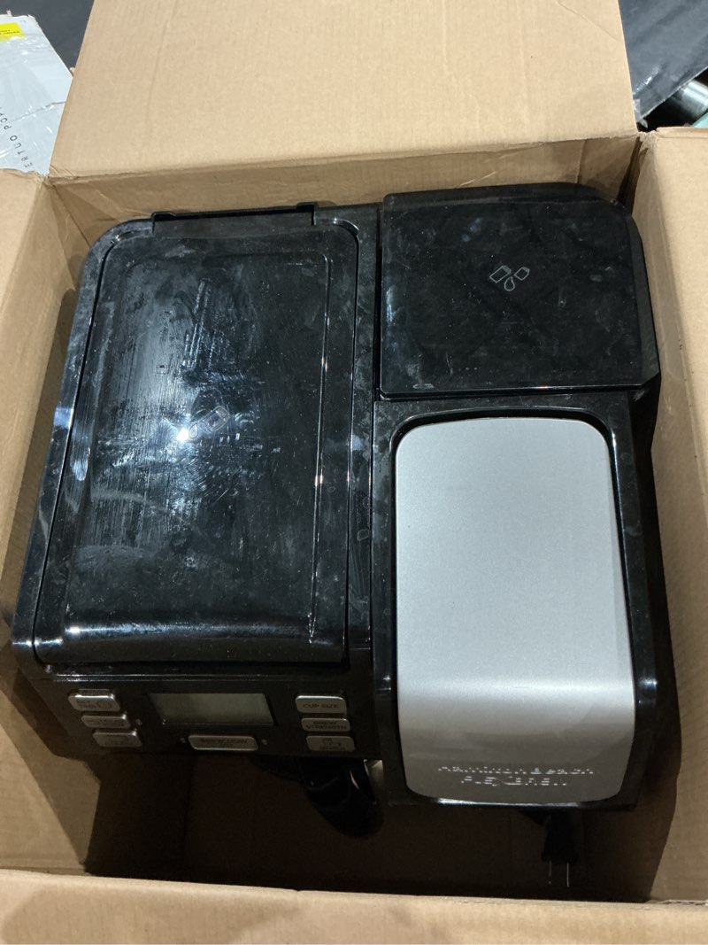 Condition photo showing Good Condition for item is used hamilton beach flexbrew trio 2-way coffee maker, compatible with k-cup pods or grounds, combo, single serve & full 12c pot, black - fast brewing (49902)
