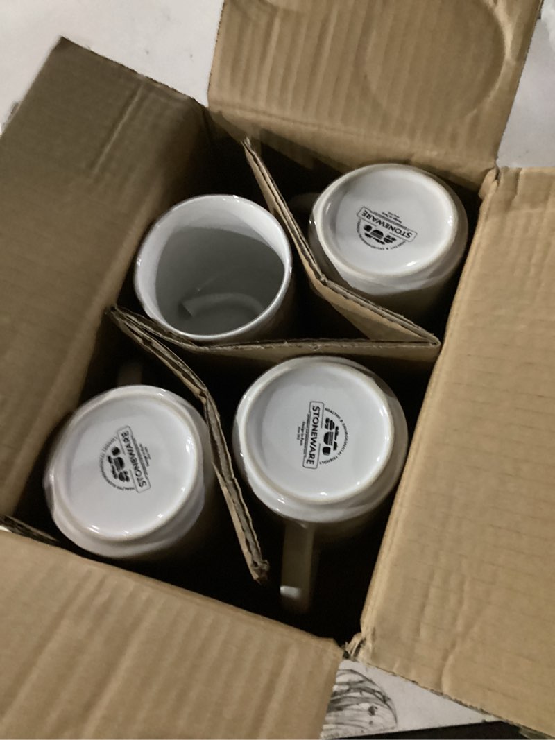 Condition photo showing As Is for HaWare 14OZ Coffee Mugs Set of 4, Stoneware Coffee Cups with Handle, Latte Mug for Man, Woman, Dad, Mom, Modern Tea Mugs for Latte/Cappuccino/Cocoa/Milk, Dishwasher& Microwave Safe, Speckled White Speckled White Ripple-4 Pieces