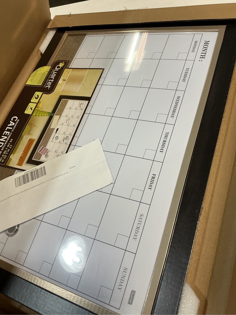 Condition photo showing New/Like New for Quartet Magnetic Cork & Dry Erase Calendar Whiteboard Espresso Frame 814928