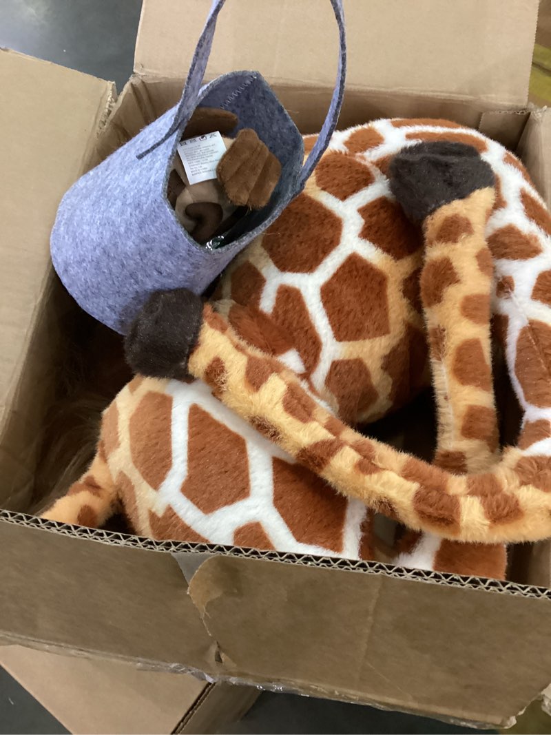 Condition photo showing Good Condition for 47” Large Giraffe Stuffed Animal Set, Giant Giraffe Plush Toys with Birds, Leaves, Basket, Tall Giraffe Toy Standing Lifelike, Gift for Kids Nursery Baby Shower Party