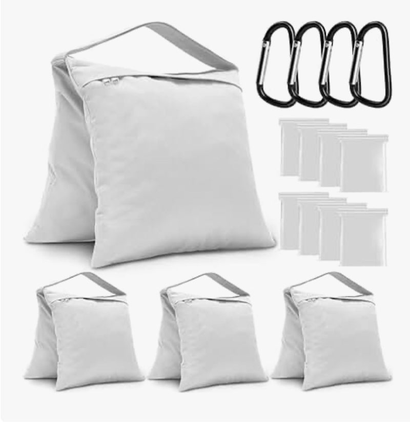 4 Packs White Sandbag Weight Bags for Light Stand Photography Video Equipment, Heavy Duty Saddlebags