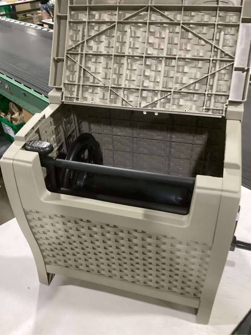 Condition photo showing Good Condition for similar to suncast hose reel with smart trak hose guide, water-tight connection, durable resin construction, 225' hose capacity, brown, made in the usa