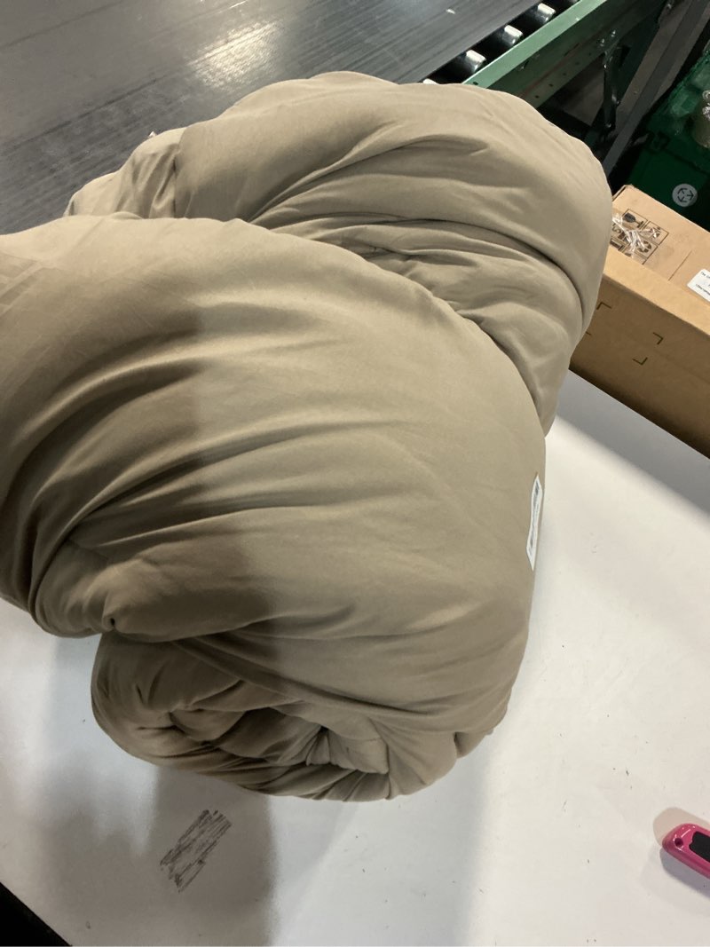 Condition photo showing As Is for Comfort Spaces Khaki King Size Comforter Set - 3 Pieces Pintuck Pleated Bedding Sets King, All Season Lightweight, Extra Softness Pre-Washed Microfiber King Bed Set, Shams, King