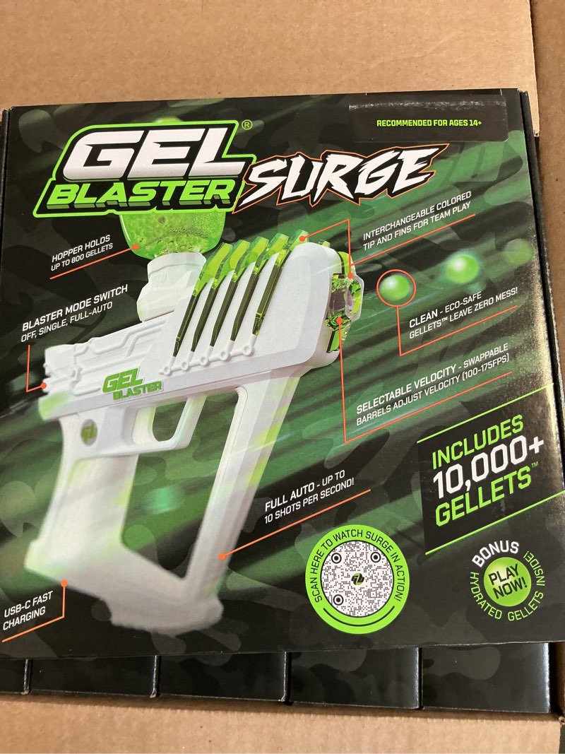 Condition photo showing New/Like New for gel blaster surge 1.5  electric green  water-based gellet blaster with 10 000 electric green gellet pack