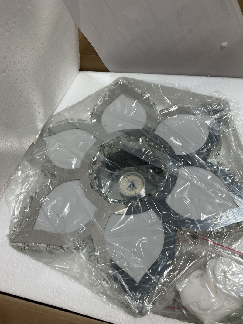 Condition photo showing Good Condition for FRIXCHUR 13.4" Crystal Chandelier Crystal Ceiling Light Modern LED Flush Mount Chandeliers Light Fixture Flower Shape Ceiling Lamp for Bedrooms Living Dining Room 2700K/4000K/6500K Changeable Color 3 Change Colors 13.4 Inch