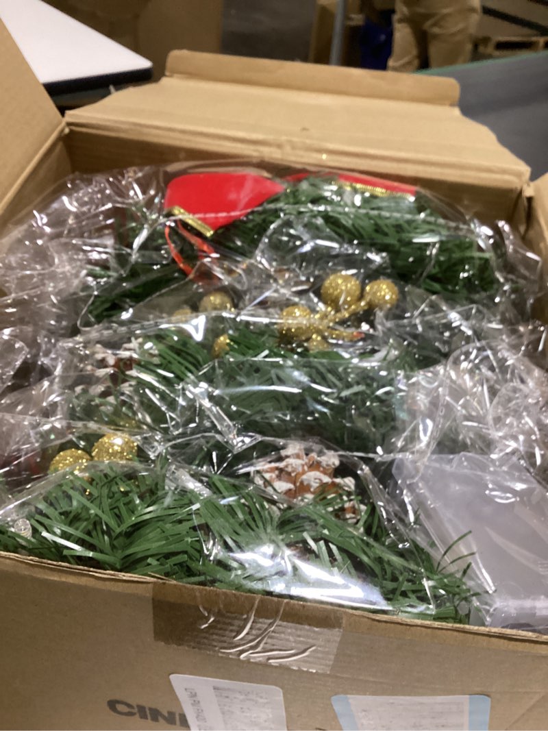 Condition photo showing Good Condition for 4 Pcs Lighted Christmas Wreaths, 12 Inch Pre Lit Small Xmas Wreath with Large Bow, Pine Needle Wreath with LED Lights Battery Operated Xmas Ornaments for Front Door Wall Christmas Party Decor(Red)