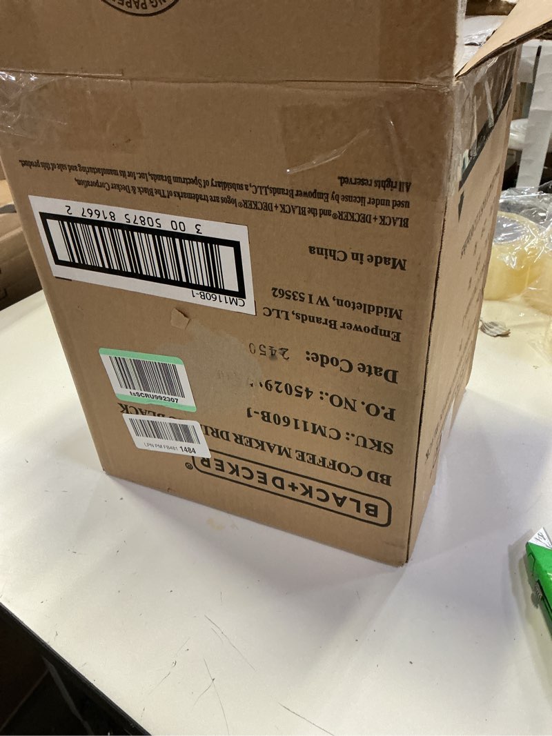 Condition photo showing New/Like New for BLACK+DECKER 12-Cup Coffee Maker with Easy On/Off Switch, Easy Pour, Non-Drip Carafe with Removable Filter Basket, Vortex Technology, Black 12-Cup 12-Cup