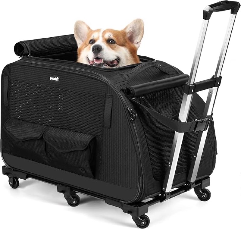 Pecute Dog Carrier with Wheels, Large Space Pet Carrier up to 40lbs,Pet Stroller for Short Legged Dogs,Dog Crate for Small Dogs,Suitable for Dachshund, French Bulldog, Basset Hound, Corgi
