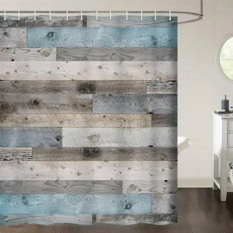 Rustic Wooden Barn Door Shower Curtain, 72x75 Inch, Blue