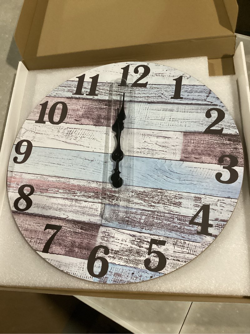 Condition photo showing Good Condition for XNM Nautical Wood Clock 20 Inch Round Large Wall Clocks for Living Room Decor Farmhouse Wall Clocks Battery Operated (MDF No Solid Wood) 20 Inch Light Blue Grey