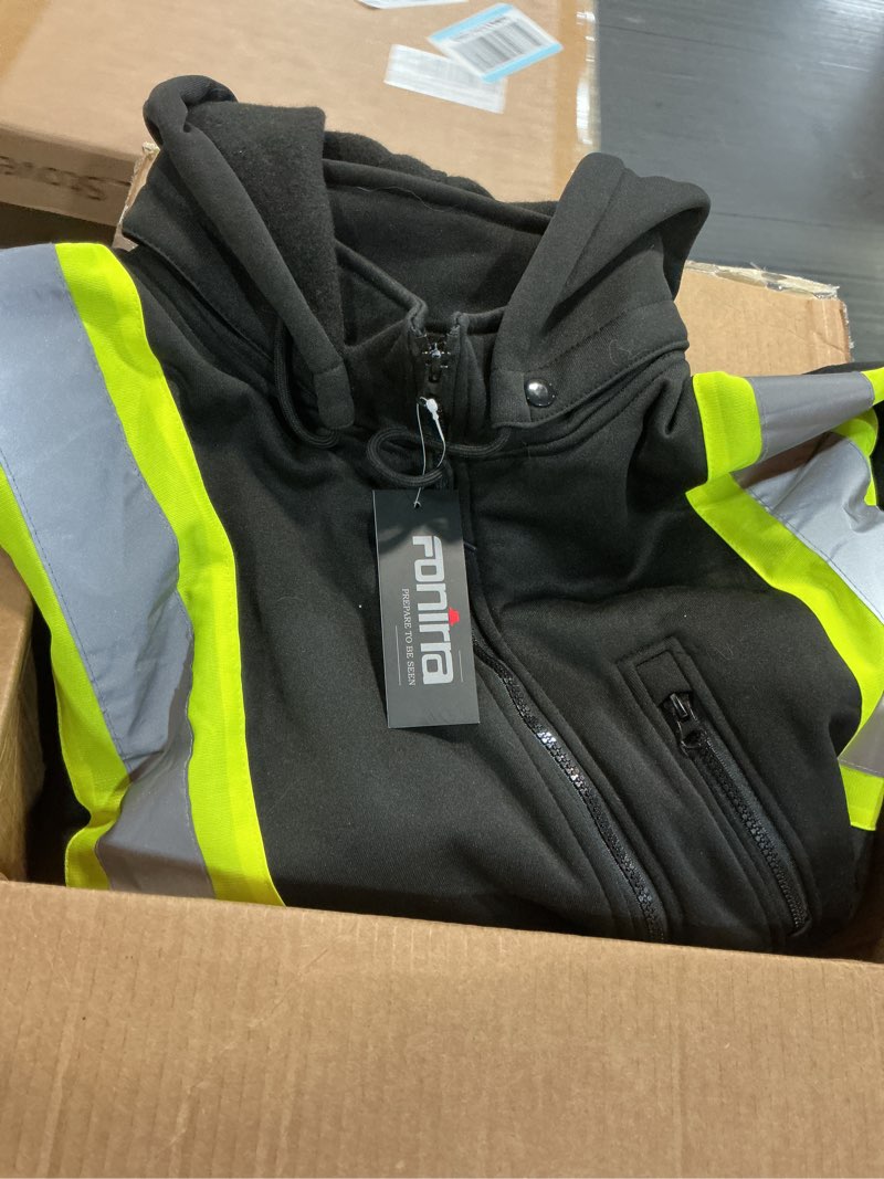 Condition photo showing Good Condition for fonirra hi vis safety fleece zip hoodie for men reflective sweatshirts ansi class 3 jackets detachable hood (black,2xl) xx-large black