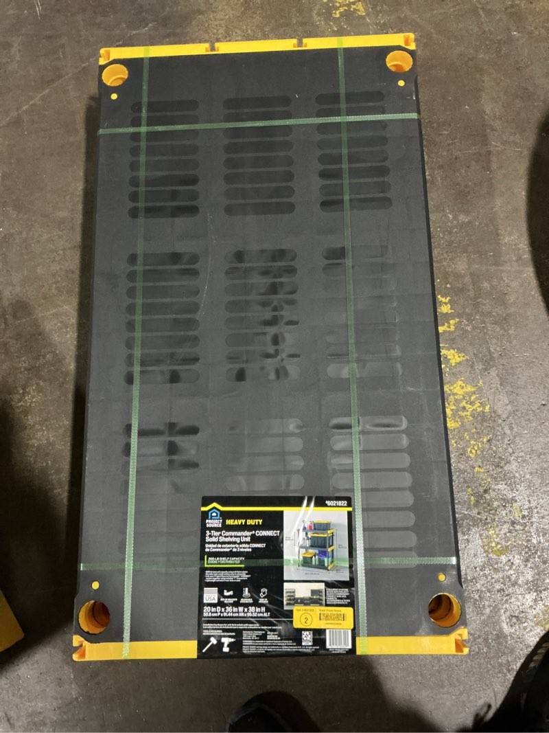 Condition photo showing Good Condition for project source commander 3 -tier heavy duty black plastic utility shelving unit ( 36-in w x 20-in d x 38-in h )