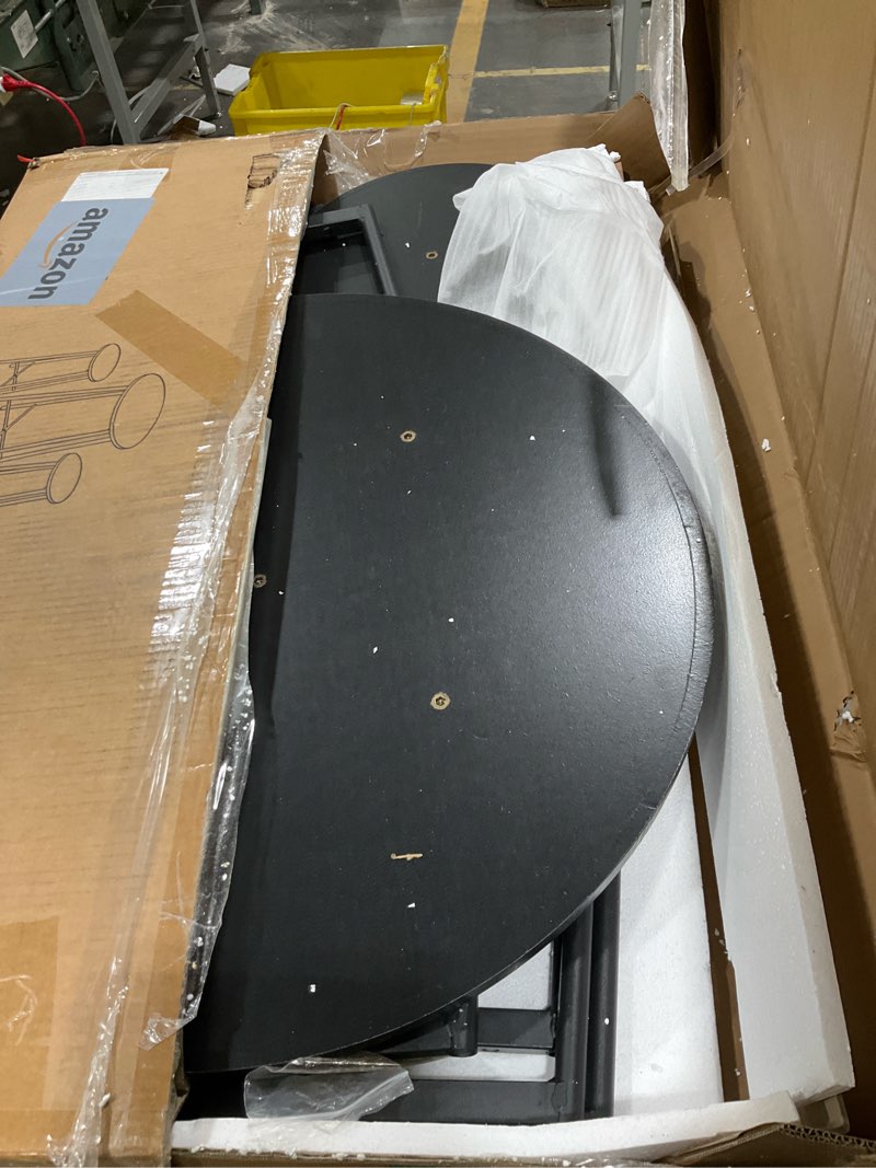 Condition photo showing As Is for VECELO 3 Piece Pub Table and Chairs Sets Counter Height Bistro Bar Sets with 2 Barstools for Kitchen Breakfast Nook, Small Space, Apartment, Breakfast Dinner Restaurant, Black Black 3-Piece Table Sets