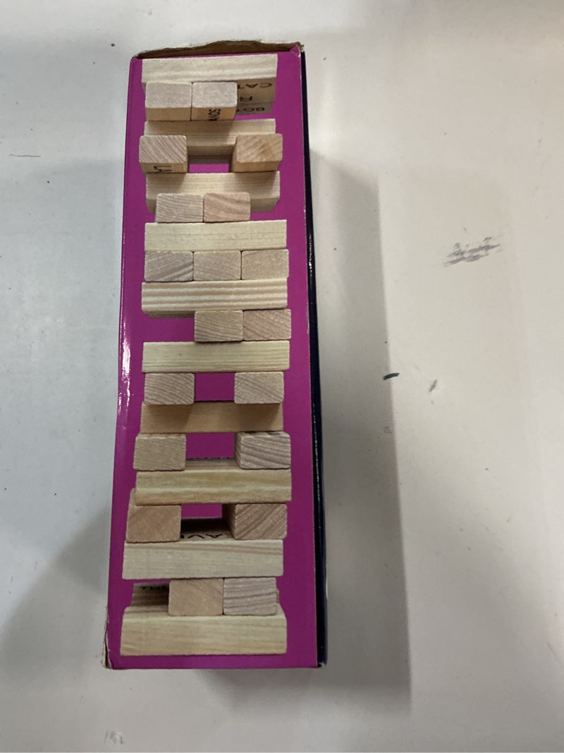 Condition photo showing New/Like New for Timber Tower Wood Block Stacking Game, 48 Piece Classic Wooden Blocks for Building, Toppling and Tumbling Games, Deluxe Stacking Game