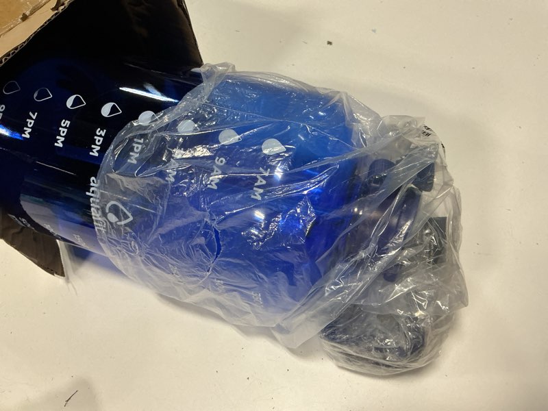 Condition photo showing Good Condition for aquafit 1 gallon water bottle with time marker - straw & chug lid - bpa free gym water bottle with straw - big gallon jug (blue, 128 oz - 2 lids) 128 oz - 2 lids blue
