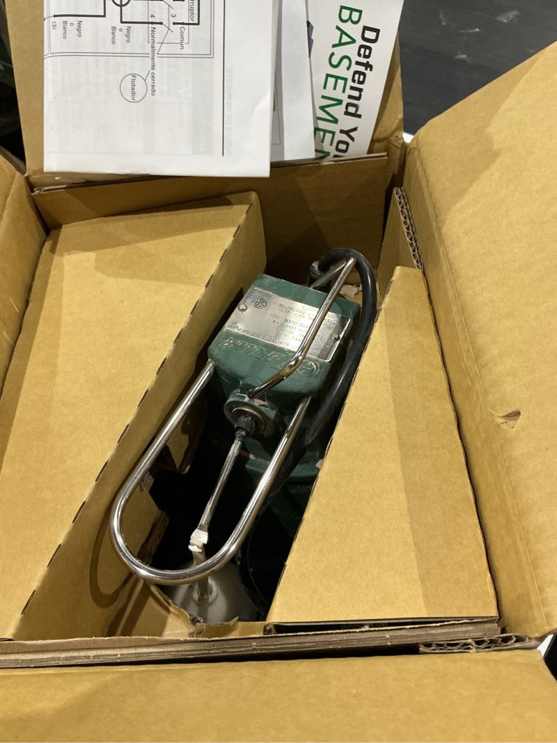 Condition photo showing As Is for zoeller 1/2 hp sump pump - 80 gpm, submersible cast iron construction - non-clogging vortex impeller, pump for basement and crawl space (1096-0001)