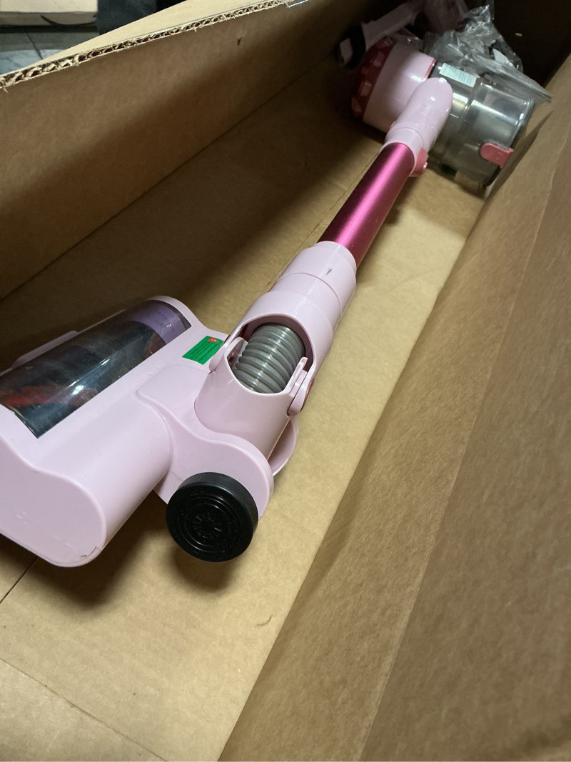 Condition photo showing As Is for Trucozie Cordless Vacuum Cleaner, 8-in-1 Lightweight Stick Vacuum with 45mins Runtime, Powerful Suction, Rechargeable Cordless Vacuum for Carpet, Tile, Pet Hair, Hardwood Floors, Pink